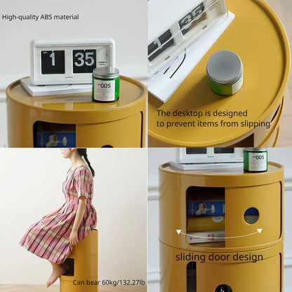 Nordic Minimalist White Bedside Table – Modern Round Plastic Side Cabinet, Small Creative Storage Unit