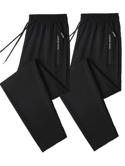 Men's 2-Pack Solid Sweatpants Set - Regular Fit and Cuffed, Letter Print, Zippered Pockets, Drawstring, Athletic Joggers for All Seasons Fitness and Gym Wear