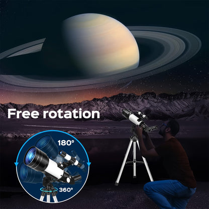 150X High-Powered Refractor Telescope - Portable 70mm Aperture Astronomical Telescope with Tripod, Phone Adapter, and Wireless Remote for Adults and Kids, Ideal for Stargazing and Space Exploration