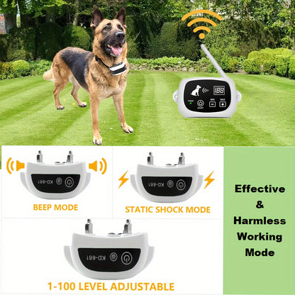Wireless Dog Fence System - Electric Fence for Stubborn Dogs, Boundary Containment with Waterproof Training Collar, Large Signal Range (80-1640 ft), Rechargeable