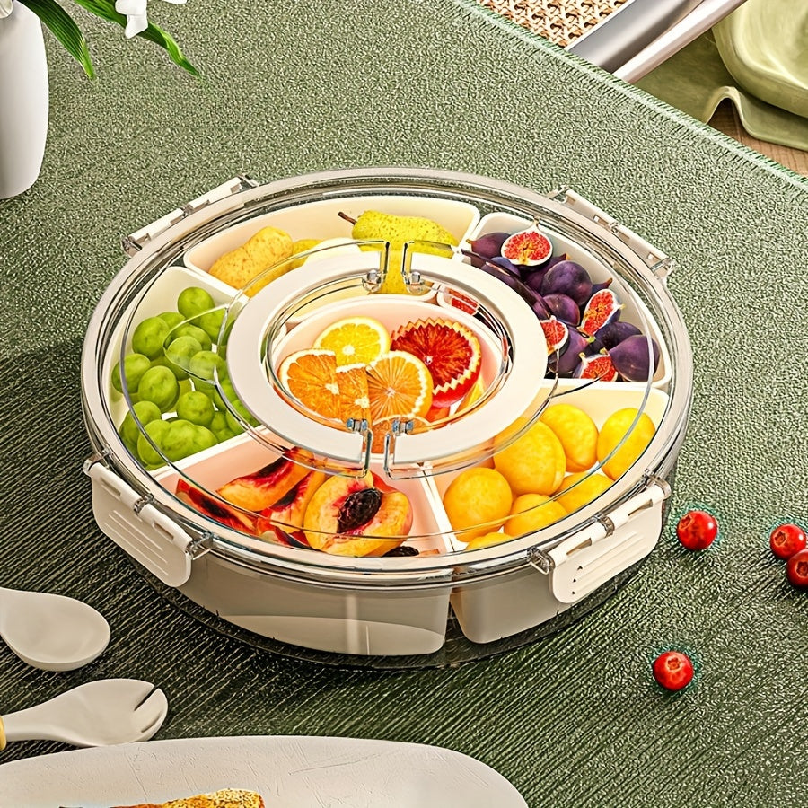 1Pc Hexagonal Rotating Fruit Tray with Handle - Sealed, Moisture-Proof Snack Box, Portable Household Storage, Fresh-Keeping and Multifunctional Dry Seasoning Box