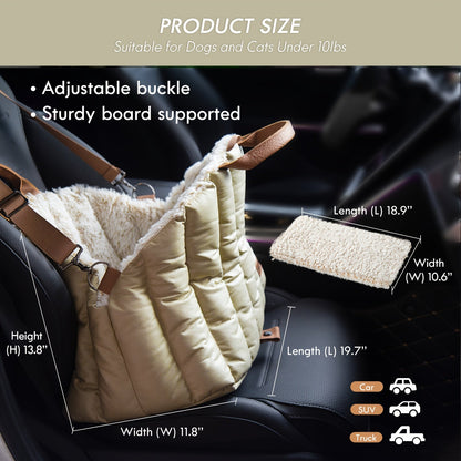 ClevaHome Small Dog Car Seat & Travel Carrier - Soft Fleece Pet Bed for Dogs up to 10lbs, Stylish Eucalyptus Travel Tote