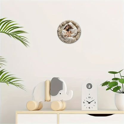 Round Aluminum 'Nativity' Sign - 8x8 Inches | 3D Vision Christmas Wreath Sign for Front Door, Living Room, Cafe, Farmhouse | Ideal Gift & Home Decoration