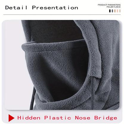 Unisex Winter Fleece Balaclava Ski Mask – Thermal Cycling Hood with Hidden Nose Bridge, Adjustable Drawstring – 100% Polyester Neck Warmer, Knit Fabric – Machine Wash Safe