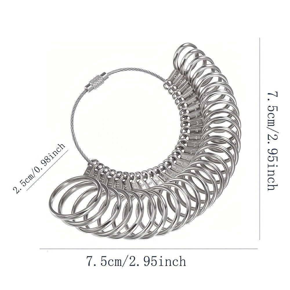 Metal Ring Sizer Measuring Tool Set - Finger Sizing Gauge for Women & Men, US Sizes 0-13 Including Half Sizes