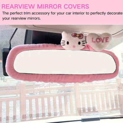 Sanrio Hello Kitty Plush Car Mirror Cover - Cute Cartoon Rearview Protector, Fit Cotton Interior Accessory