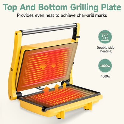 180-Degree 3-in-1 Electric Indoor Grill and Panini Press - Non-Stick Cooking Plates, Floating Hinge, Grease Tray