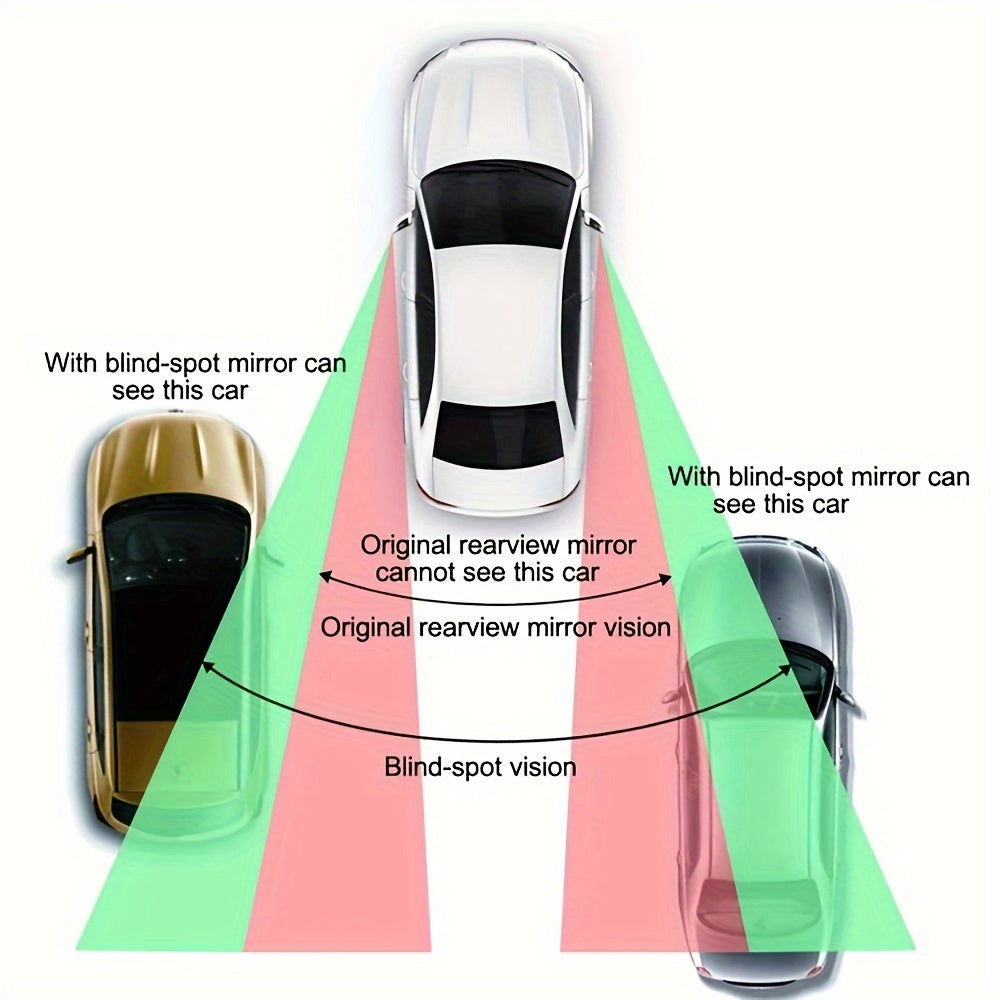 2PCS Oval Blind Spot Mirrors for Cars - Universal Fit, Front Placement, Adjustable Flat Wide Angle Side Rear View, Compatible with Multiple Models
