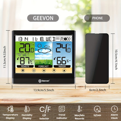 Wireless Weather Station Thermometer & Hygrometer – Indoor/Outdoor with Dew Point, Heat Index, LCD Display, Alarm Clock & Adjustable Backlight