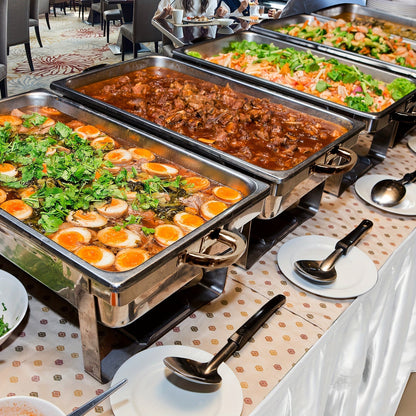 8QT Rectangle Stainless Steel Chafing Dish Buffet Set - Food Warmer Kit with Lids, Pans, and Fuel Holders - Durable, Easy-to-Clean for Restaurant, Catering, Parties, and Weddings