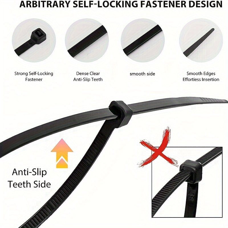 300pcs Heavy-Duty Nylon Cable Ties Set - Assorted Sizes 16"/8"/6", UV Resistant, Self-Locking, High Tensile Strength - Black Zip Ties for Home, Office, Industrial Cable Management