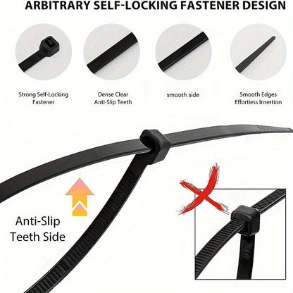 300pcs Heavy-Duty Nylon Cable Ties Set - Assorted Sizes 16"/8"/6", UV Resistant, Self-Locking, High Tensile Strength - Black Zip Ties for Home, Office, Industrial Cable Management