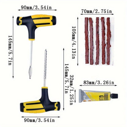 8 Piece Universal Tire Repair Kit - Effortless Puncture Fixes for Cars & Motorcycles - Durable Vacuum Tire Emergency Patch - Compact & Portable Roadside Assistance Solution