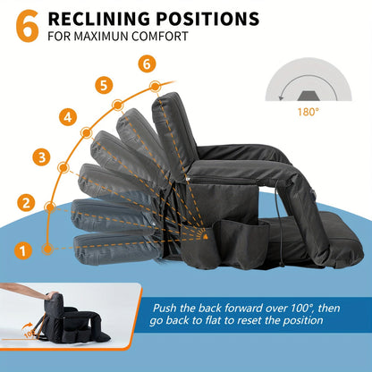 LILYPELLE ComfortPlus Stadium Seat - Double Heated, 6 Reclining Positions, Portable Bleacher Seat with Back and Arm Support for Sports Events, Travel, Hiking, Camping, and Outdoor Activities