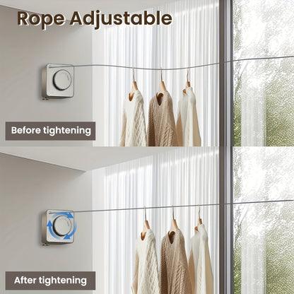 1/2Pcs Retractable Clothesline - Heavy-Duty Indoor/Outdoor Wall-Mounted Clothes Drying Line, Non-Sagging Stainless Steel, 15.1 Feet, Gray