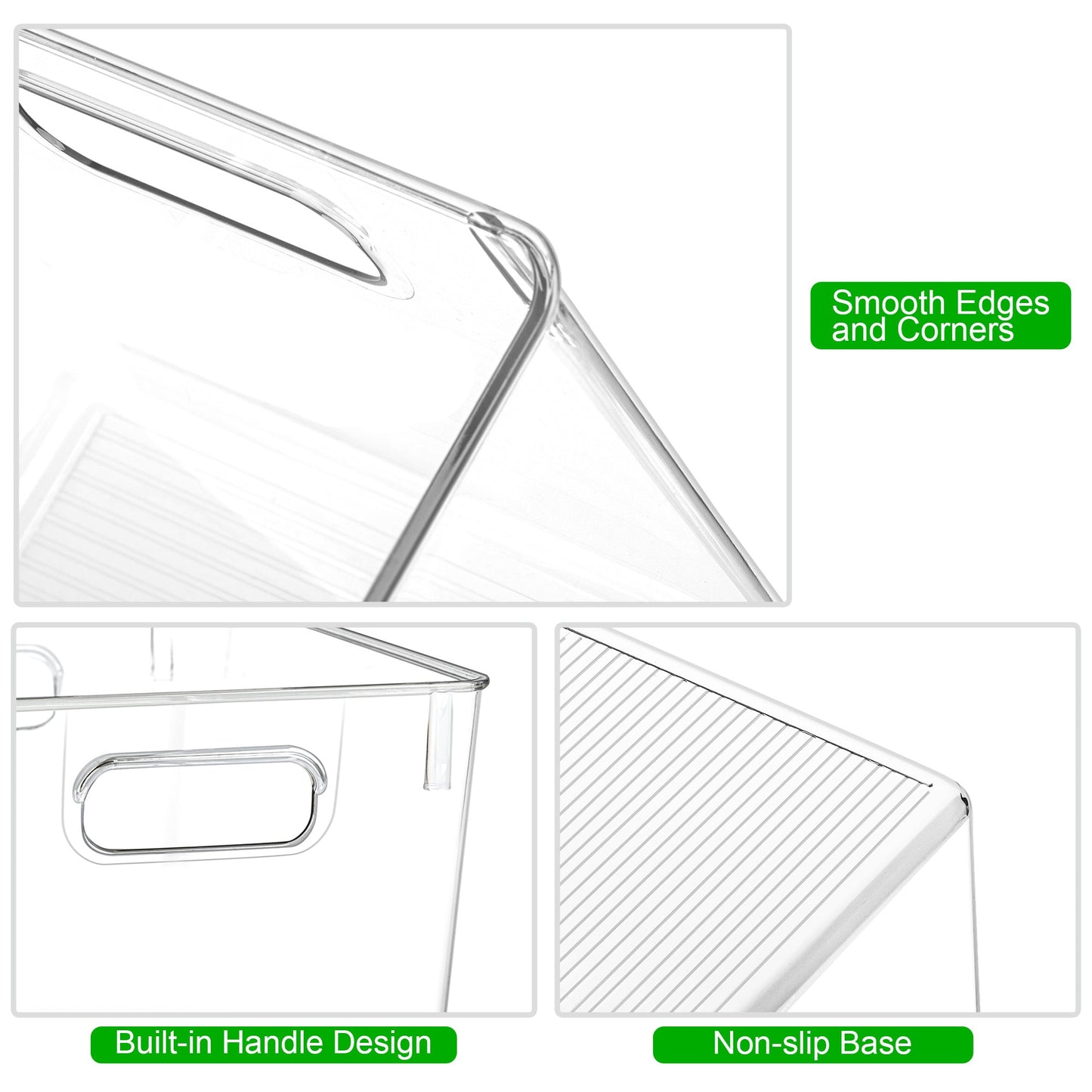 6 Pack Clear Storage Bins with Handles – Organizer for Toys, Snacks, Office Supplies & Pantry (11" x 8" x 6")