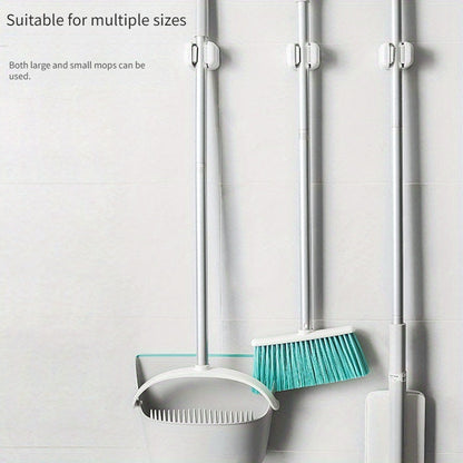 3 Pack Wall-Mounted Mop & Broom Holder – Self-Adhesive Storage Hanger for Home, Kitchen, Bathroom (White Plastic)