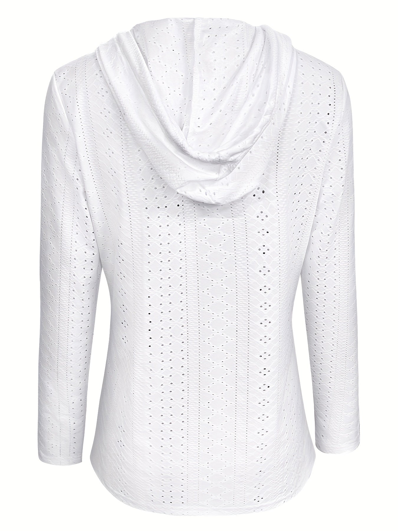 Solid Color Button Eyelet Hoodie – Casual Long Sleeve Drawstring Sweatshirt – Women's Clothing