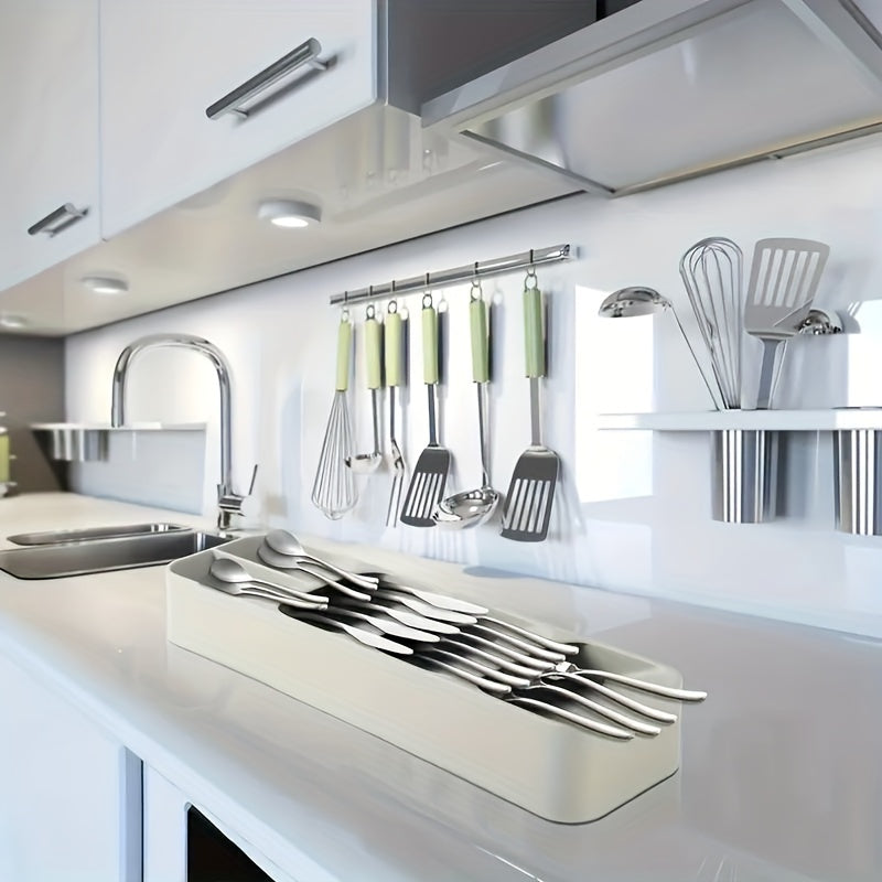Utensil Tray – Multifunctional Knife and Fork Compartment Storage Box, Divided Cutlery Organizer for Kitchen Drawer, Counter, and Cabinet