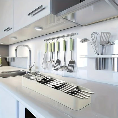 Utensil Tray – Multifunctional Knife and Fork Compartment Storage Box, Divided Cutlery Organizer for Kitchen Drawer, Counter, and Cabinet