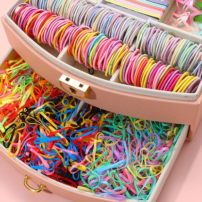 860pcs Dopamine Fashion Hair Accessory Set for Women – Colorful Elastic Bands, Bow & Flower Clips with Stars, Cute Sweet Style, All Seasons