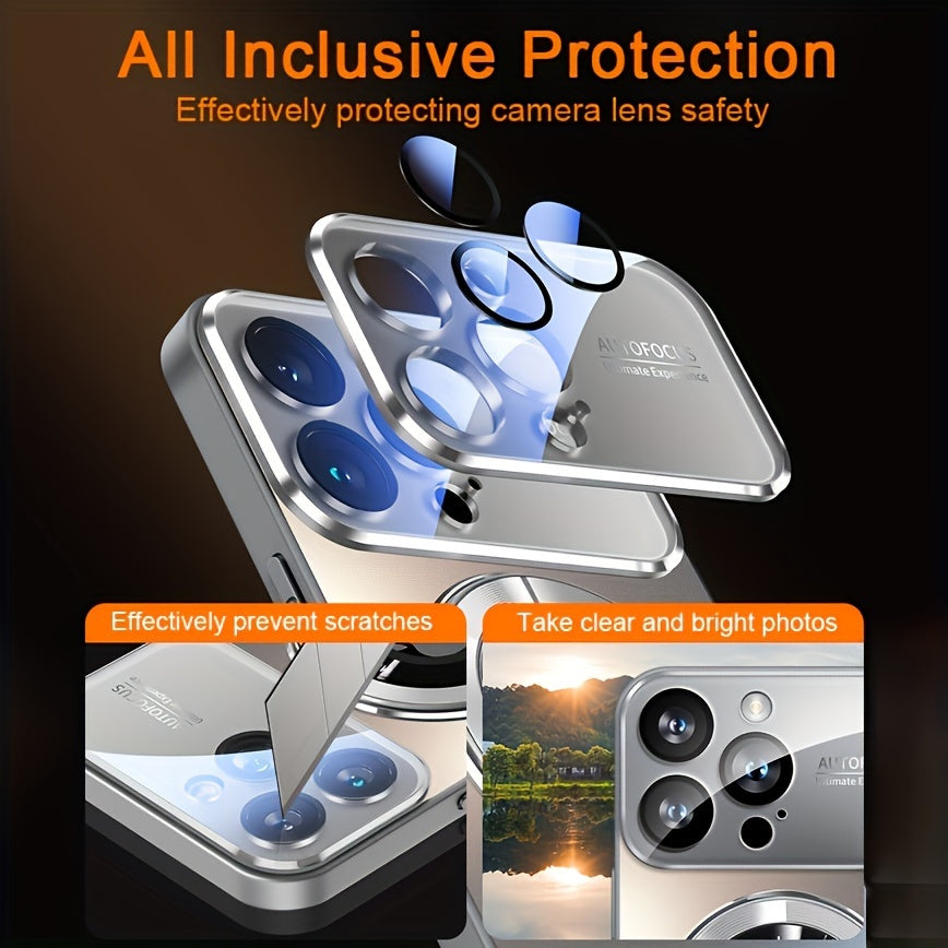 New Titanium Metallic Luxury Matte Phone Case for iPhone 15/14/13/12/11 Pro Max Plus - Magnetic Wireless Charging, Shockproof, Glass Camera Lens Protection