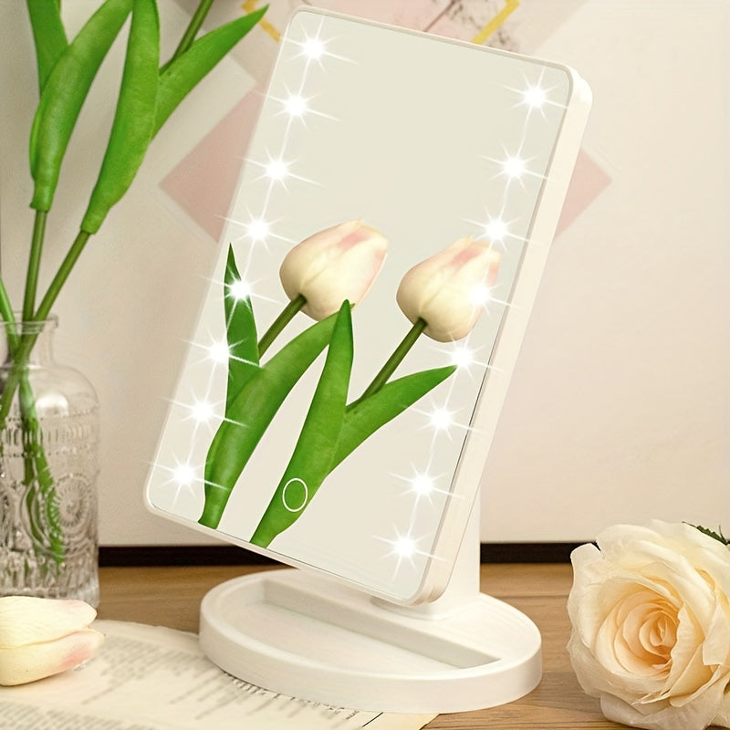 16 LED Lighted Makeup Mirror – Touch Screen Vanity Mirror, Battery and USB Powered, Adjustable Brightness, Portable Desktop Mirror for Dormitory and Bedroom ( Not Rechargeable )