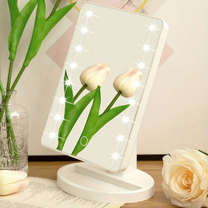 16 LED Lighted Makeup Mirror – Touch Screen Vanity Mirror, Battery and USB Powered, Adjustable Brightness, Portable Desktop Mirror for Dormitory and Bedroom ( Not Rechargeable )