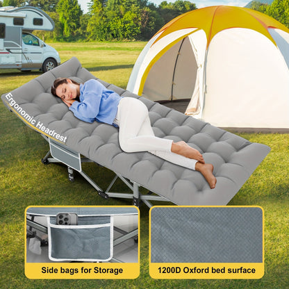 Folding Camping Cot with Mattress – Portable Travel Camp Bed for Adults, Heavy Duty Grey with Carry Bag