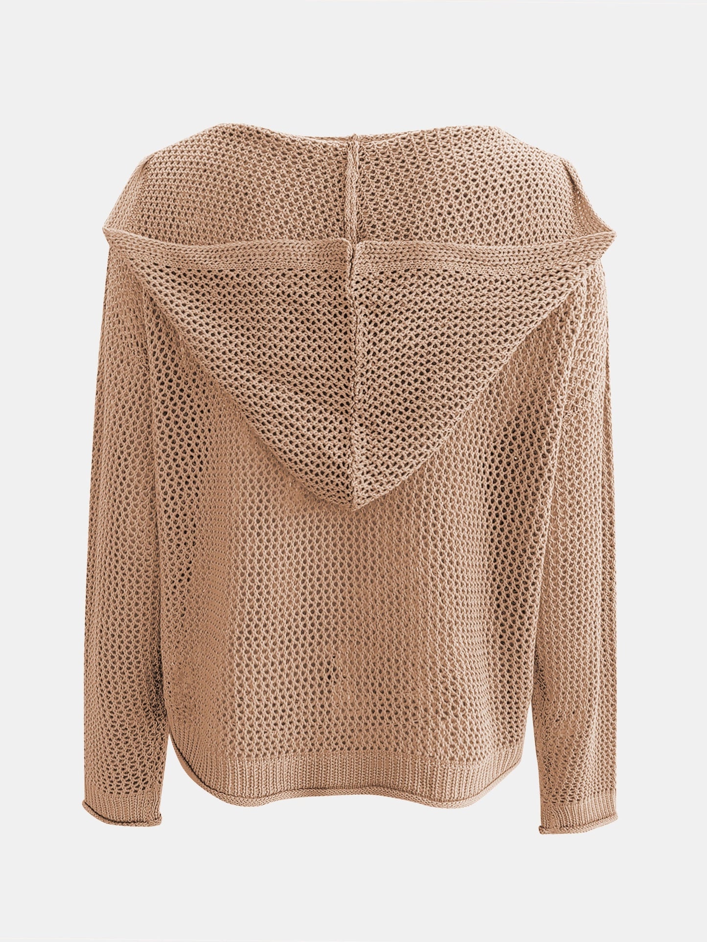 Solid Color Hooded Pullover Sweater – Casual Long Sleeve Cut-Out Knitted Sweater for Spring and Summer – Women's Clothing