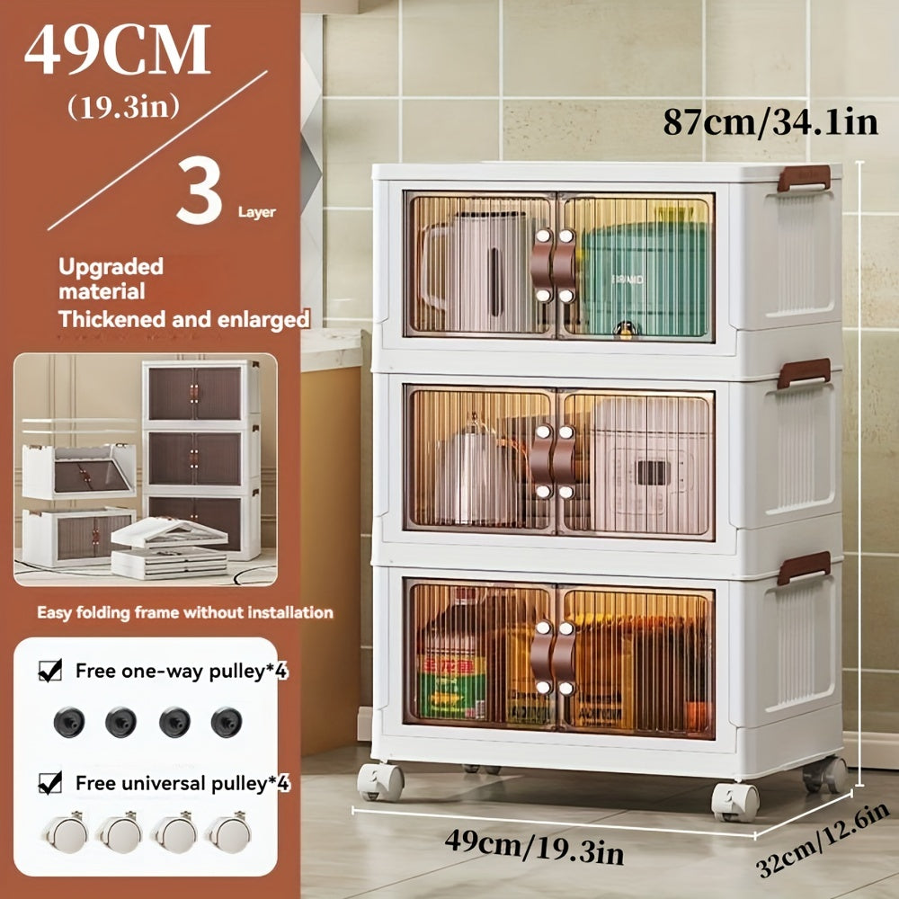 5 Layer Plastic Storage Box with Lid - Extra Large 19.3 Inch Folding Stack Container with Wheels, Ideal for Wardrobe, Bathroom, Home, Office, Dormitory