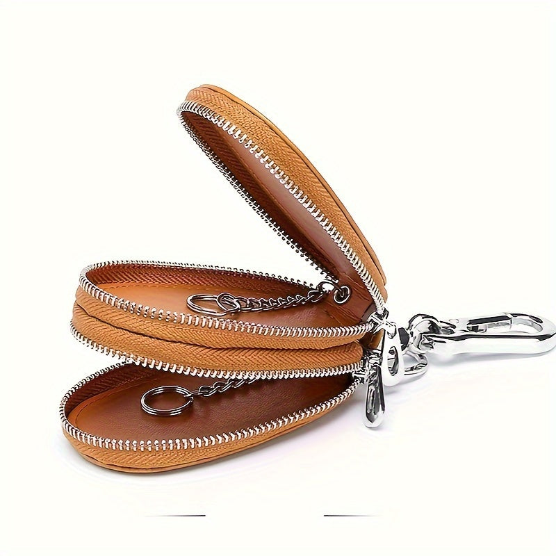 Vintage Smart Men's Leather Key Bag - Double Layer Multifunctional Key Holder with Folding Protector, Coin Purse and Business Card Slot, Genuine Leather, Durable and Stylish