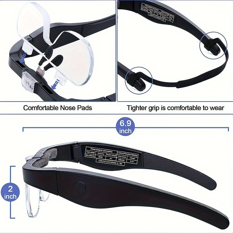 Lightweight Head-Mounted Reading Magnifying Glass with Light - 4x Lenses for Reading Books & Newspapers