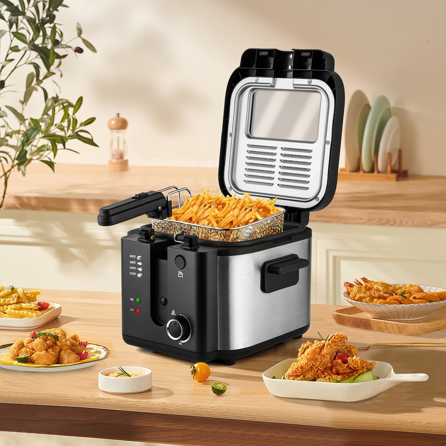 SUSTEAS 1500W Electric Deep Fryer with Basket - Easy Clean Non-Stick Pot, Temperature Control, Removable Lid, Ideal for Home Kitchens and Restaurants