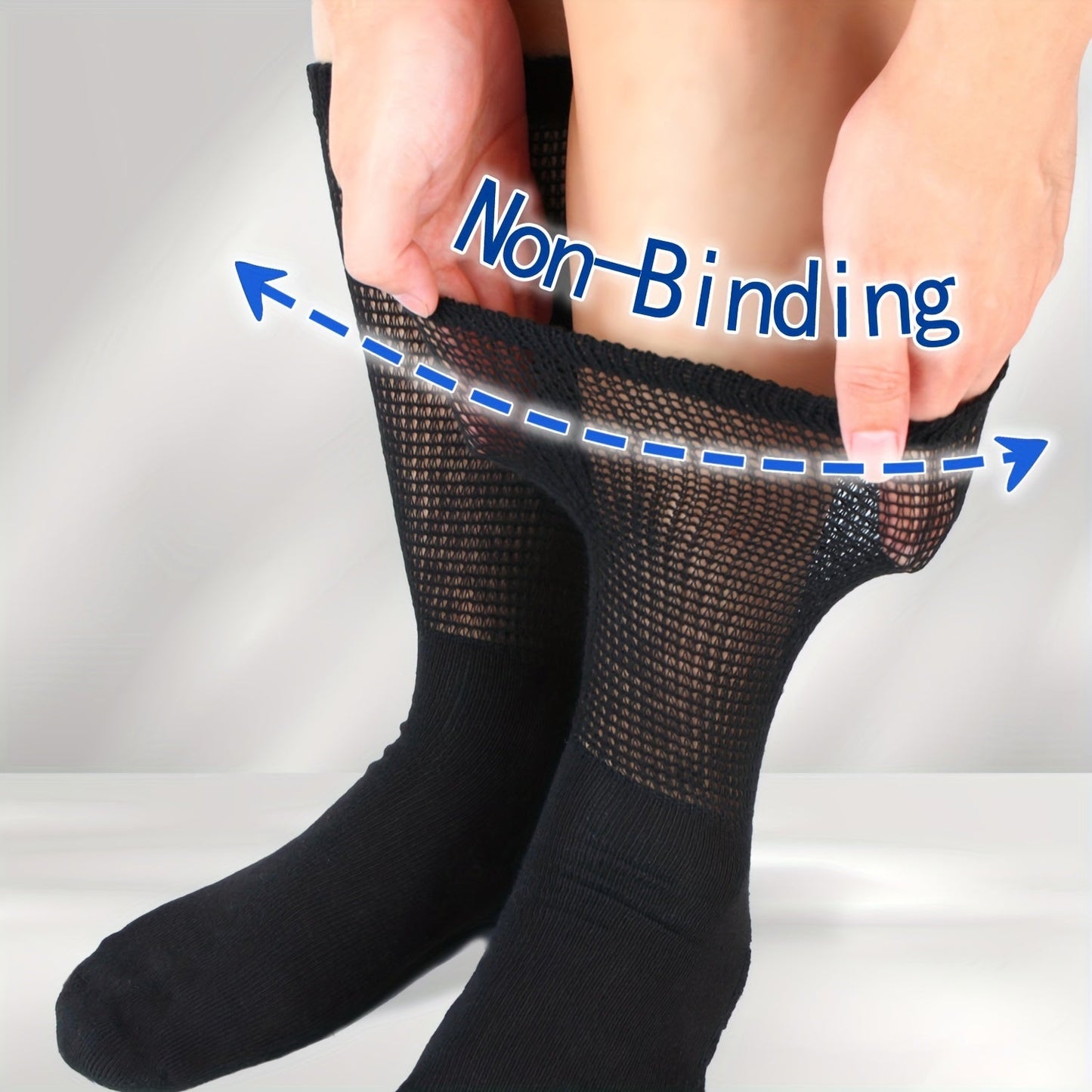 4 Pairs Diabetic Socks - Loose Fit, Non-Binding Seamless Cuff, Extra Wide Crew Socks for Men and Women