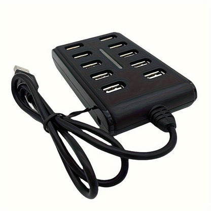 Portable 10-Port USB Hub – General Purpose ABS Plastic Double Row with Switch for Work & Home Use