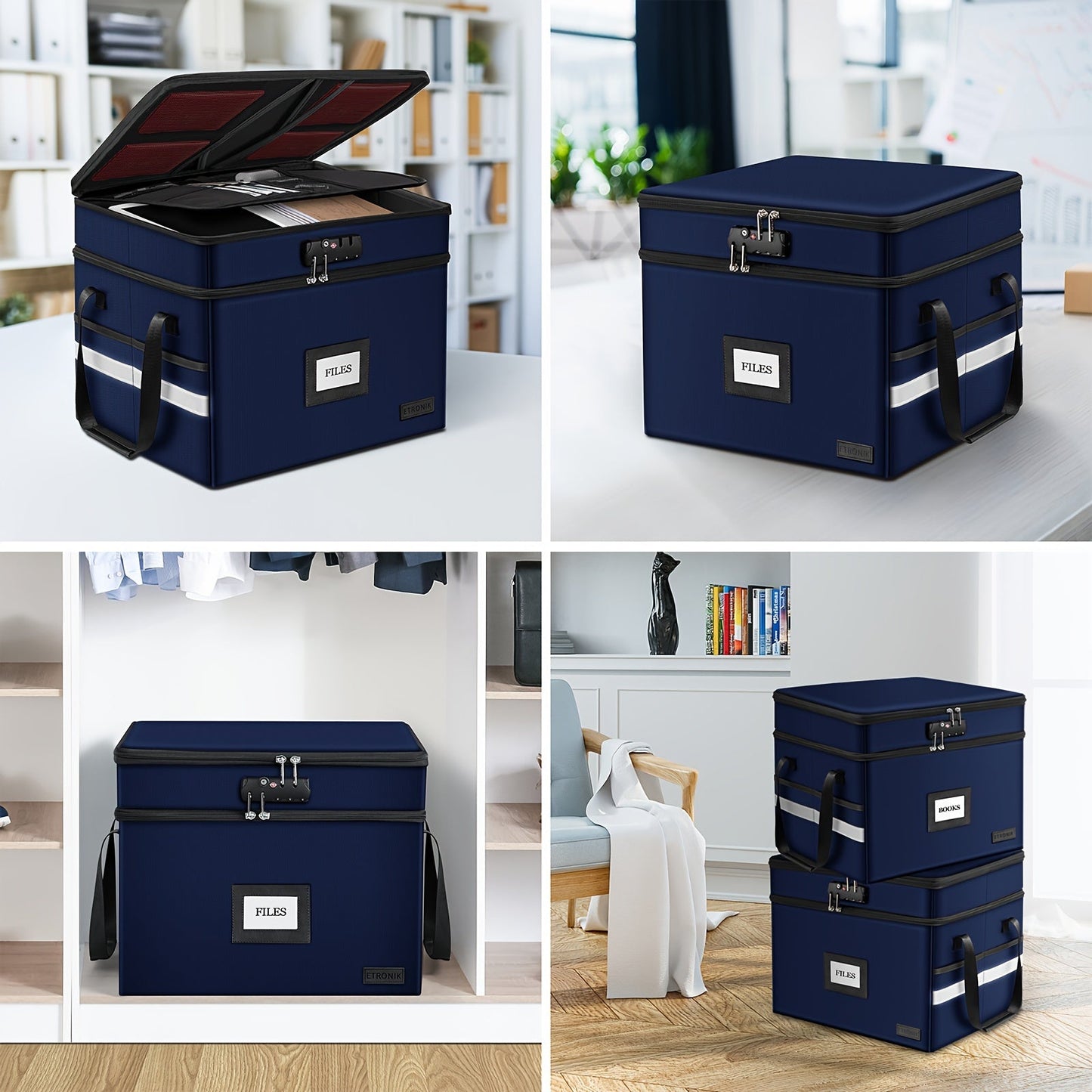 Fireproof Document Box with Lock - 2 Layer File Storage Organizer with 5 Tabs and Insert, Portable Cabinet with Handle for Letter/Legal Size Folders and Certificates
