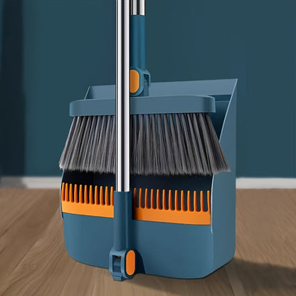 Household Broom and Dustpan Set – Long Handle Floor Cleaning with Rotatable Broom and Comb Tooth Dustpan – Ideal for Home, Kitchen, Office – Cleaning Supplies and Back to School Tool