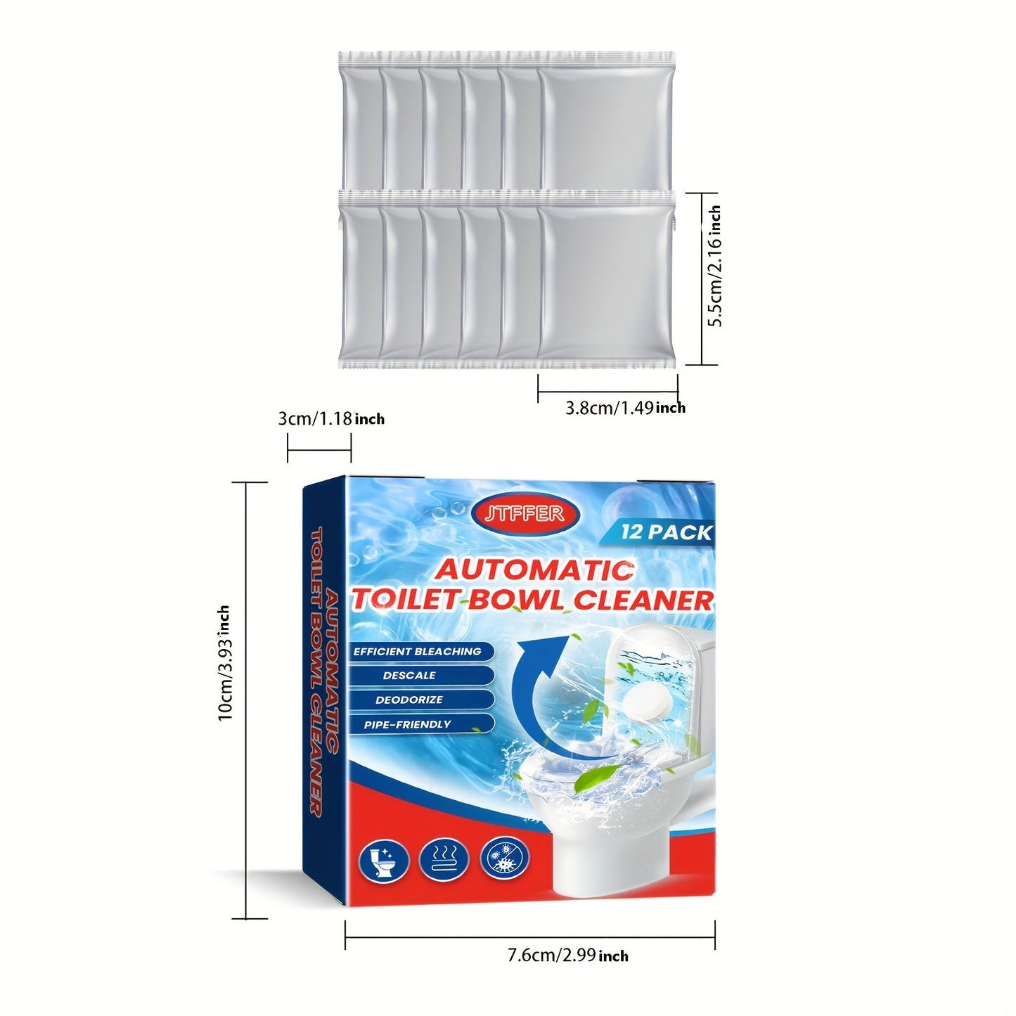 12 Pack Automatic Toilet Bowl Cleaner Tablets with Bleach – Hassle-Free, Long-Lasting Tank Cleaners with Advanced Sustained-Release – Essential for Sparkling Restrooms