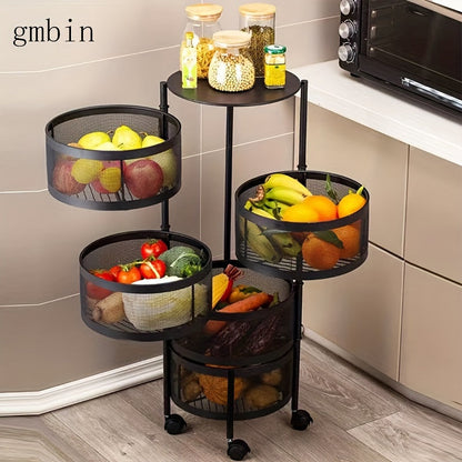 Rotating Kitchen Storage Rack – Easy Assembly Multi-Layer Fruit and Vegetable Organizer, Metal Material for Home and Living Room Kitchen Organization
