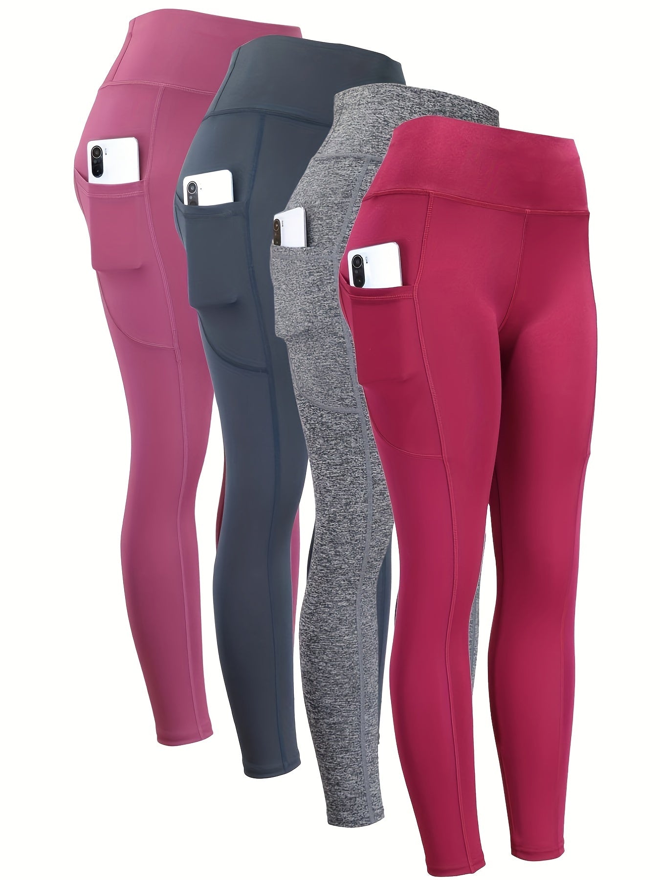 4pcs High Waist Yoga Leggings with Pocket – Seamless, Butt Lifting, Elastic Activewear for Women, Wide Waistband, Ideal for Fall and Winter