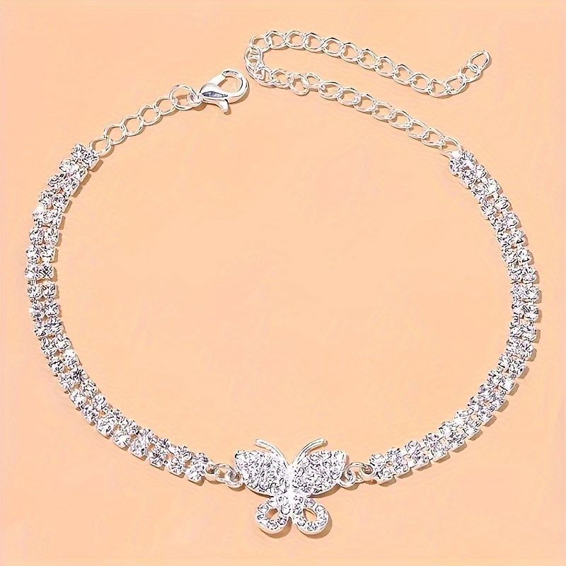 Sparkling Butterfly Tennis Anklets - Perfect Jewelry Footwear for Summer Beach Weddings & Parties