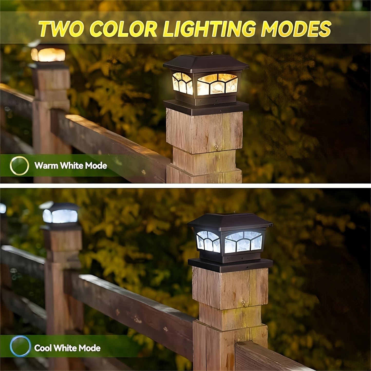 6 Pack Solar Fence Post Cap Lights – Waterproof Outdoor Deck Lights with 8 LEDs, Dual Light Modes ( Warm/Cool White ) for 4x4/6x6 Wooden/Vinyl Posts – Ideal for Garden, Deck, Patio