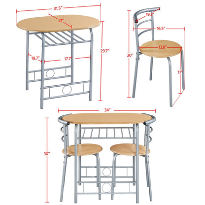 Costoffs Modern Round Compact Dining Table and 2 Chairs Set - Space-Saving Table Set for Kitchens, Apartments, and Dorm Rooms