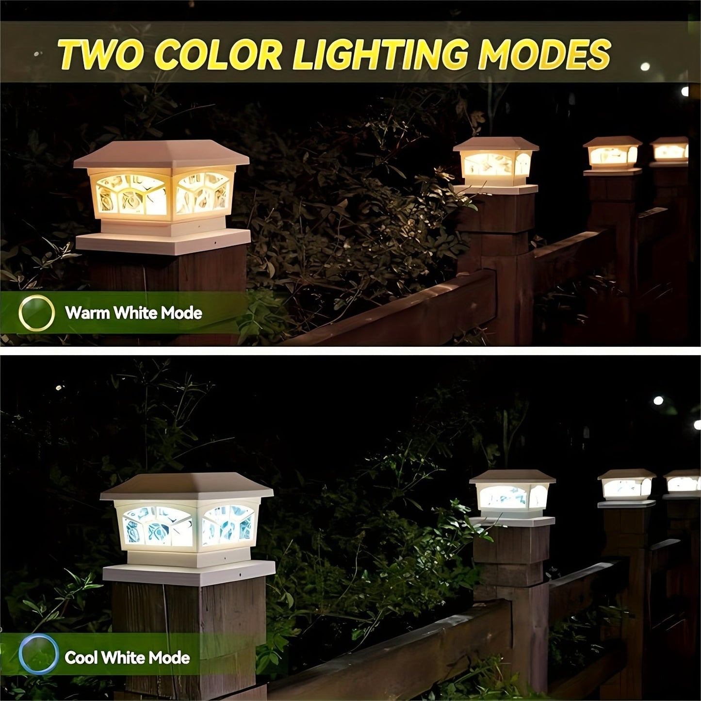 6 Pack Solar Fence Post Cap Lights – Waterproof Outdoor Deck Lights with 8 LEDs, Dual Light Modes ( Warm/Cool White ) for 4x4/6x6 Wooden/Vinyl Posts – Ideal for Garden, Deck, Patio