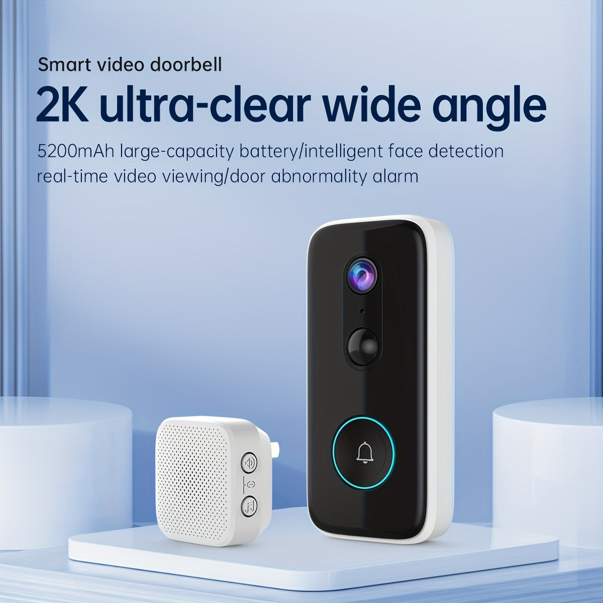 2K Wireless Doorbell Camera – HD Night Vision, 2.4G WiFi, Rechargeable, Two-Way Calls, PIR Motion Detector, Photo and Recording, APP Control, Voice Change Function