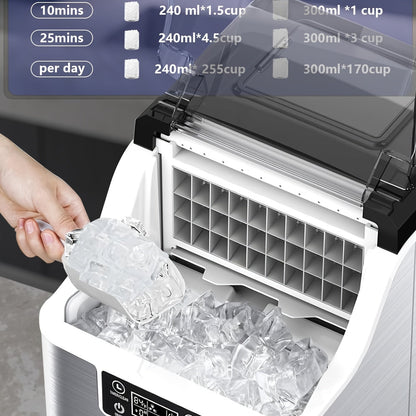 Countertop Ice Maker – 45lbs Capacity, 2-Way Water Supply, Self-Cleaning, Ice Size Control, 24H Timer – Stainless Steel Ice Machine for Home Bar, RV, and Parties (Black)
