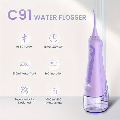 Professional Cordless Water Flosser - 350ml Tank, 8 Tips, 5 Modes, USB Rechargeable, Waterproof and Portable Oral Irrigator for Teeth Cleaning and Plaque Removal