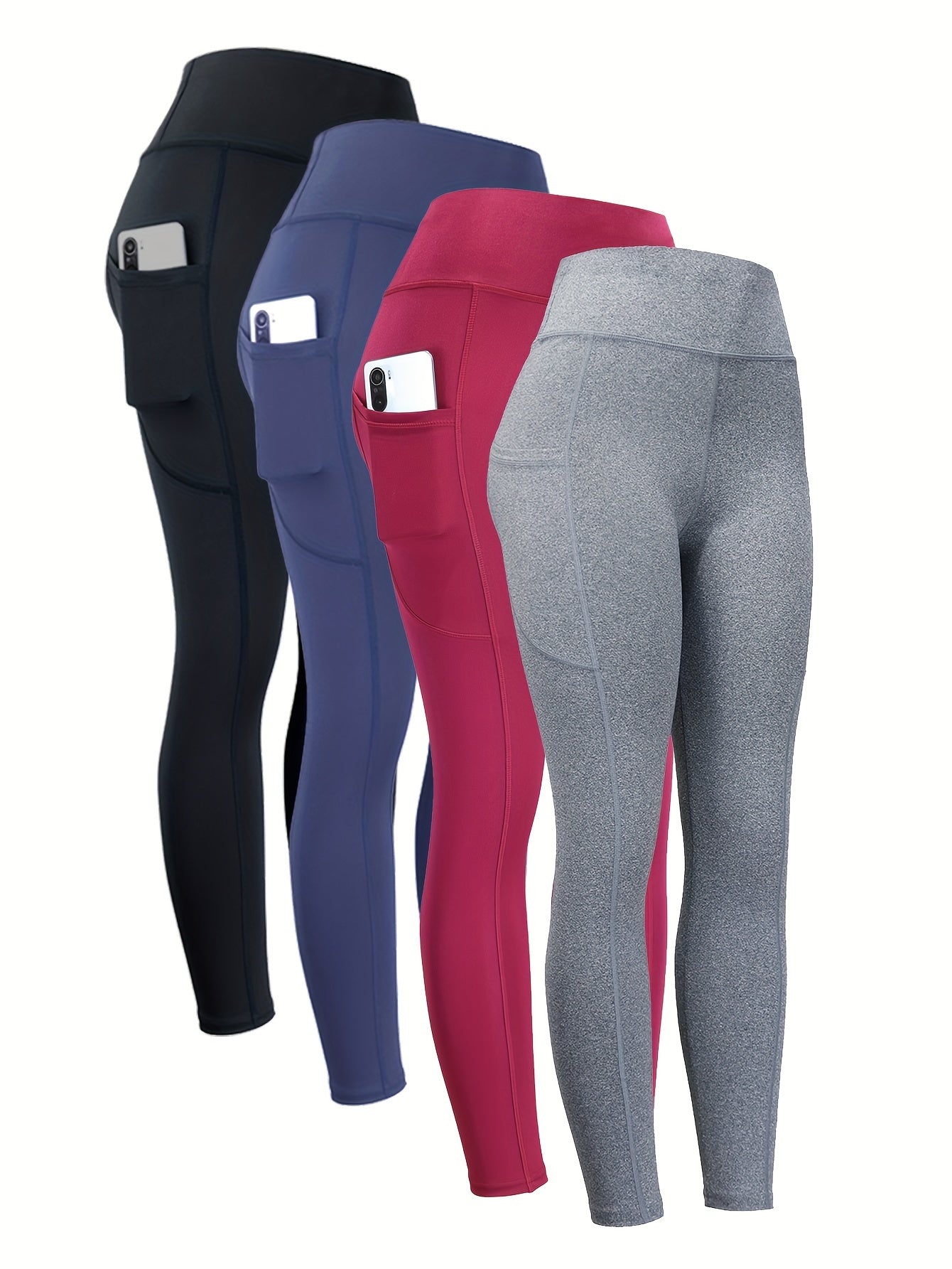 4pcs High Waist Yoga Leggings with Pocket – Seamless, Butt Lifting, Elastic Activewear for Women, Wide Waistband, Ideal for Fall and Winter