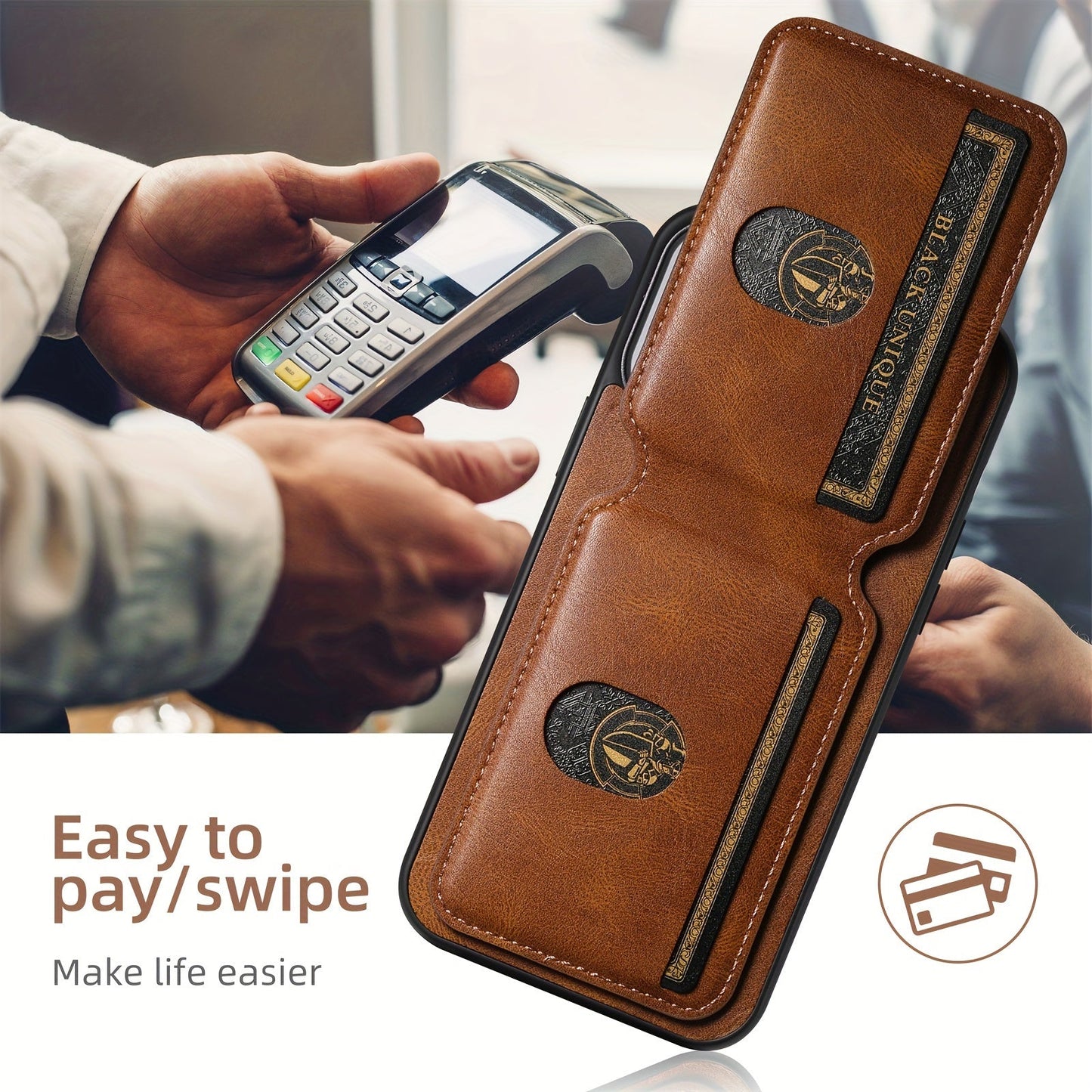 Suteni Luxury PU Leather Card Holder Phone Case - Compatible with iPhone 15 Pro Max, 14 Plus, 13, 12, 11, XR, XS Max